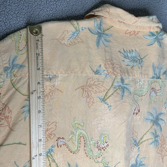 Tommy Bahama Shirt Mens Large Silk Peach Dragon Loop Collar Palm Trees Party L - Picture 9 of 10